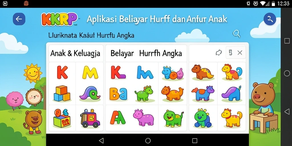 Antarmuka KKRP yang menarik untuk belajar huruf dan angka.