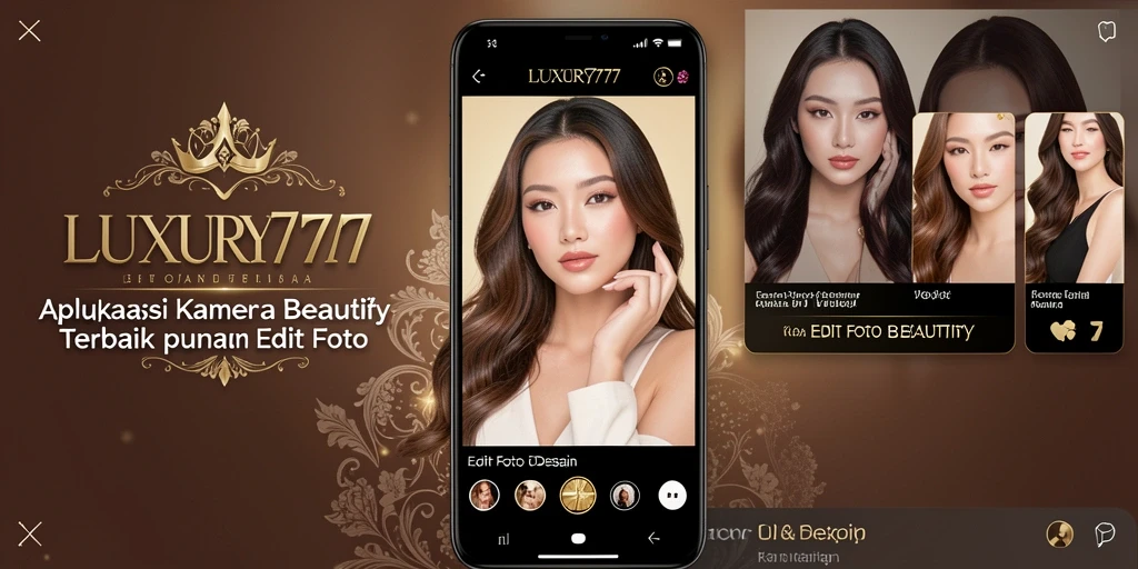 Antarmuka pengguna LUXURY777 yang menarik dan fitur Kamera Beautify yang intuitif.