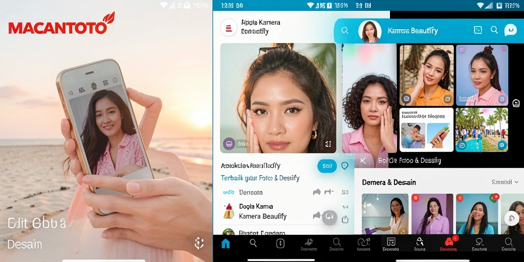 Antarmuka aplikasi MACANTOTO dengan fitur Kamera Beautify yang menarik.