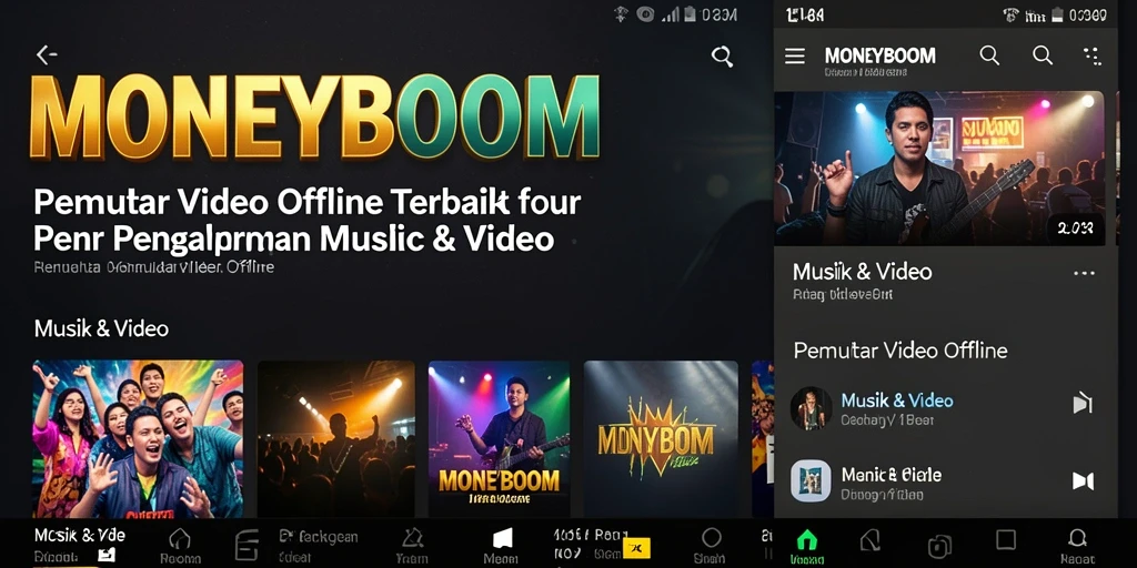 Tampilan antarmuka MONEYBOOM yang sederhana dan fungsional untuk Pemutar Video Offline.
